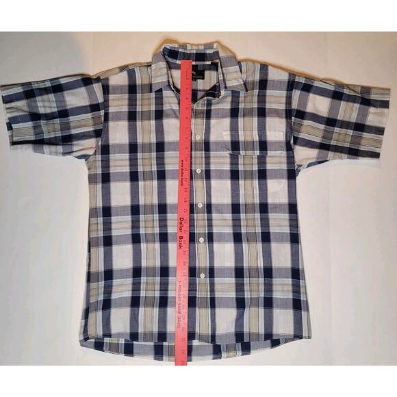 Vintage Steeplechase Blue Gray Plaid Short Sleeve Button Up Shirt Size M - Picture 3 of 7